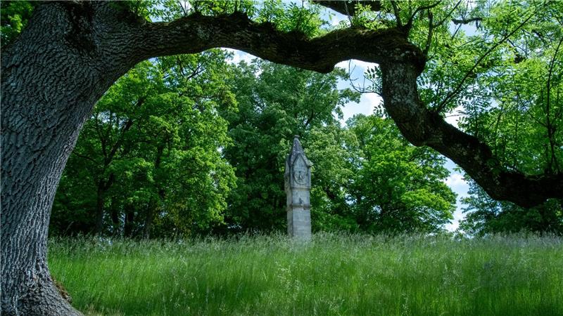 Der Park des Schlosses Rosenau bei Coburg in Bayern.