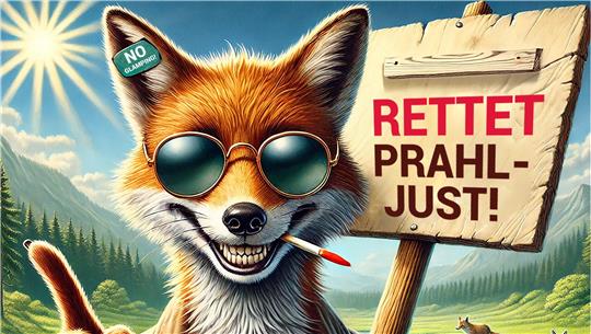Der Prahljust-Fuchs, der mithilfe Künstlicher Intelligenz erstellt wurde, ist aktuell überall in den sozialen Medien im Zusammenhang mit der Petition zum Campingplatz zu sehen.