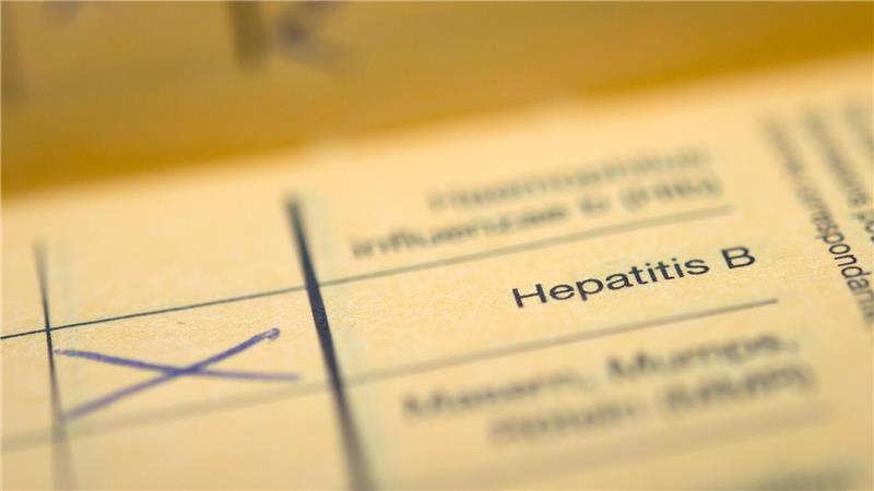 Der Schriftzug „Hepatitis B“  in einem Impfpass. Hepatitis B kann Leberkrebs verursachen.