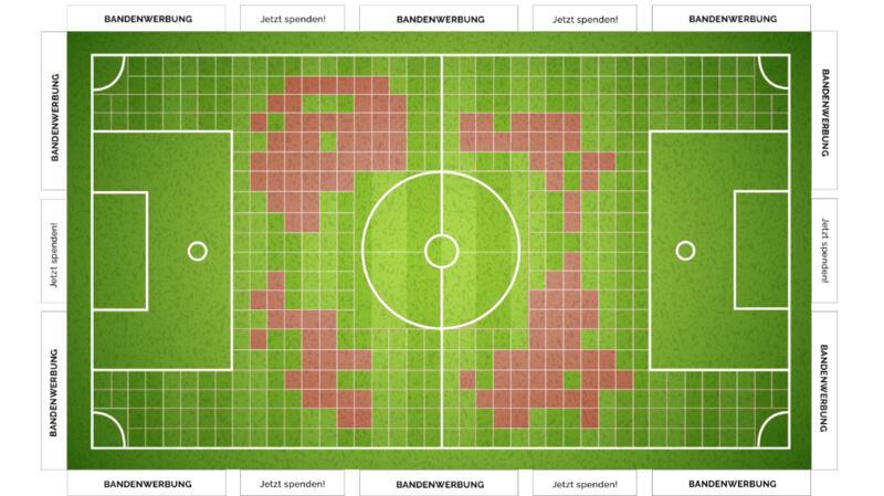 Der Sportplatz ist in viele kleine Parzellen aufgeteilt, die Unterstützer des Vereins auf einer Internetseite kaufen können.