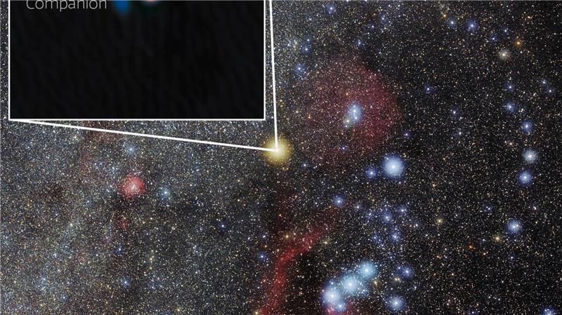 Der Stern Beteigeuze (engl. Betelgeuse) an einer Schulter des Sternbilds Orion hat wahrscheinlich einen Companion. 