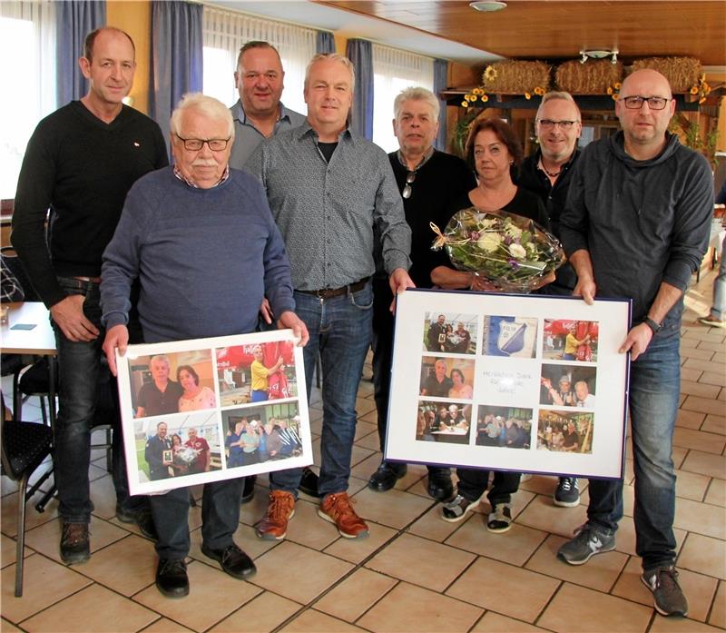 Der Vorstand der FG Vienenburg/ Wiedelah mit  Regina und „Berni“ Bettels, die nach 27 Jahren als Pächter des Vienenburger Sportheims in den Ruhestand gehen. Foto: Hohaus