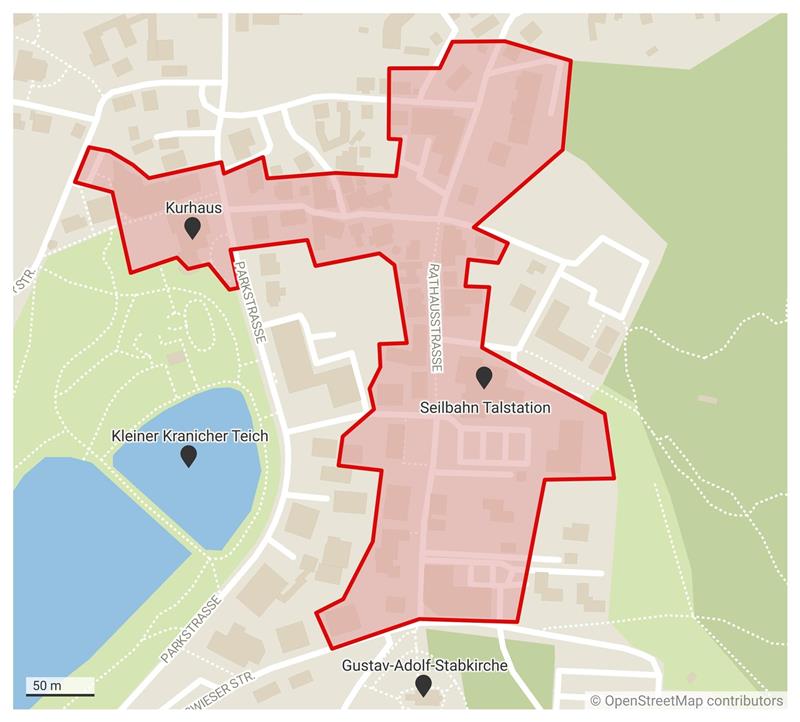 Stadt Goslar startet Wettbewerb gegen Leerstand Der Wettbewerb gegen Leerstand soll auch im Ortszentrum von Hahnenklee einen Impuls setzen. In der rot markierten Zone können Eigentümer gewerblicher Immobilien am Wettbewerb teilnehmen.