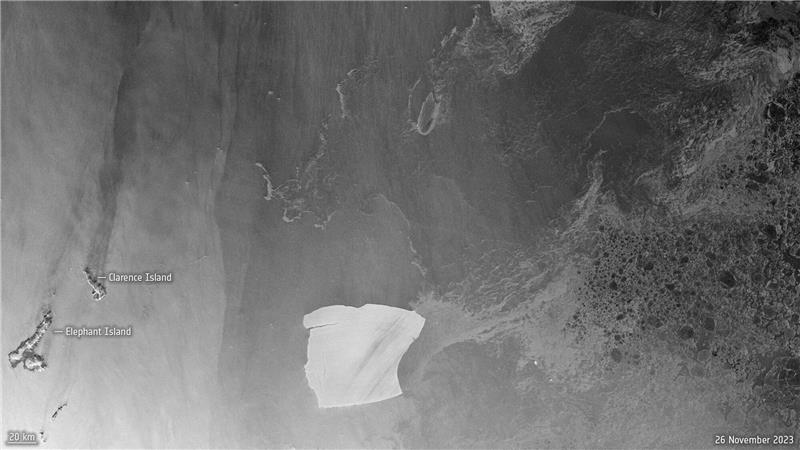Eisberg auf Reisen Der als A23a bekannte Eisberg bewegt sich vergleichsweise schnell von den antarktischen Gewässern weg, wie Satellitenaufnahmen zeigen.