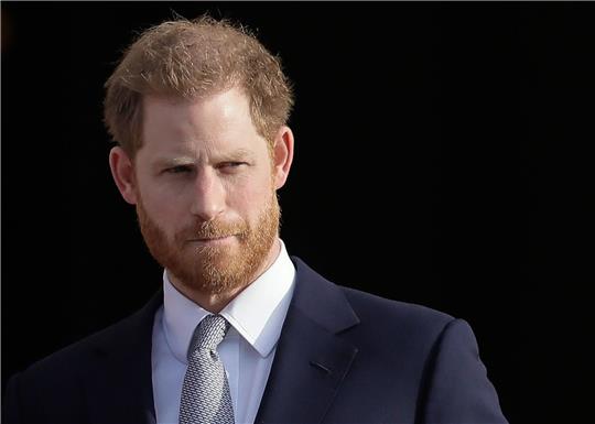 Der britische Prinz Harry steht in den Gärten des Buckingham-Palastes.