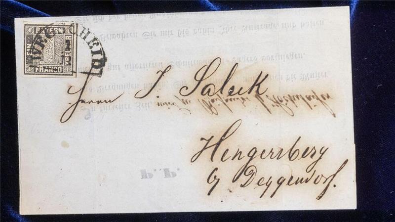 Der laut Auktionshaus einzige bekannte vollständige Ersttagsbrief der ersten Briefmarke in Deutschland. Er wurde für 440.000 Euro versteigert.