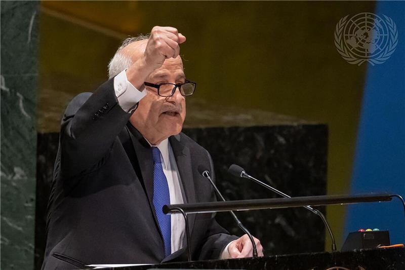 UN stärken Rechte der Palästinenser Der palästinensische Botschafter Riad Mansur bei der Vollversammlung der Vereinten Nationen in New York.