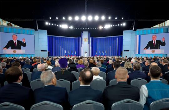 Der russische Präsident Wladimir Putin während seiner Rede zur Lage der Nation in Moskau.