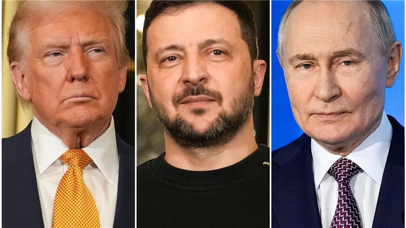 Der ukrainische Staatsoberhaupt Wolodymyr Selenskyj (Mitte) und Kremlchef Wladimir Putin (rechts) wollen den Friedensplan von US-Präsident Donald Trump nun inhaltlich erörtern. (Archivbild)
