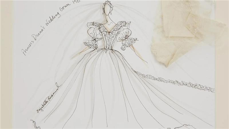 Kleidungsstücke von Prinzessin Diana werden versteigert Dianas Hochzeitskleid wurde von der Modedesignerin Elizabeth Emanuel entworfen.