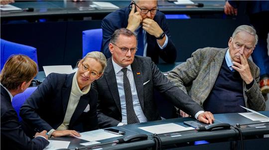 Die AfD-Chefs Alice Weidel und Tino Chrupalla nehmen zum 80. Jahrestag des Kriegsendes an einer Gedenkstunde im Bundestag teil. Am selben Tag kommt die Nachricht , dass der Verfassungsschutz vorläufig seine Einstufung der AfD als „gesichert rechtsextremistisch“ auf Eis legt. 