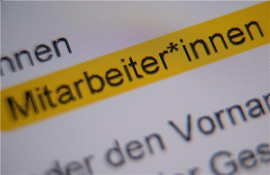 Die Anrede «Mitarbeiter*innen» ist in der Handreichung «Hinweise zur Umsetzung der geschlechtersensiblen Sprache für die Verwaltung der Landeshauptstadt Stuttgart» markiert und auf einem Bildschirm zu sehen. (Illustration)