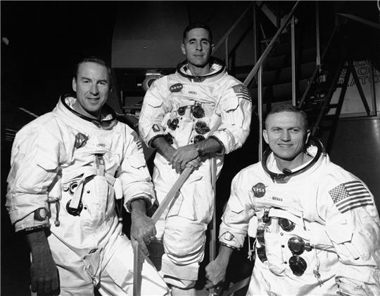 Die Astronauten der Apollo-8-Mission James Lovell (l-r), William Anders und Frank Borman.