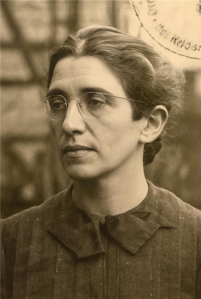 Niemand geht verloren: Neue Spur von Goslarer Jüdin Lucy Lebach Junge Frau mit zurückgekämmtem Haar und Hemd mit Schleife am Kragen vor unscharfem Hintergrund.