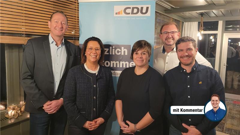 CDU möchte die erste Bürgermeisterin Bad Harzburgs stellen Die Bad Harzburger CDU schickt Stefanie Hertrampf (2.v.l.) ins Rennen um den Chefposten im Rathaus. Gruppenbild mit dem CDU-Kreisvorsitzenden Ralph Bogisch (v.l.), den stellvertretenden Stadtverbandsvorsitzenden Julia Marie Ruyling und Magnus Heiduk sowie dem ehemaligen Stadtverbandsvorsitzende Jobst-Alexander Dreß (hinten).