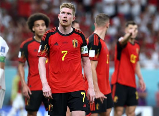 Die Belgier um Kevin De Bruyne (v.) verloren gegen Marokko.