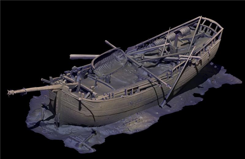 Forscher finden verborgene Schätze am Grund der Ostsee Die Computersimulation zeigt ein Schiffswrack in der Ostsee.