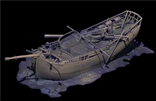 Die Computersimulation zeigt ein Schiffswrack in der Ostsee.