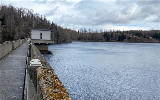 Die Eckertalsperre bei Bad Harzburg ist gut gefüllt, obwohl der März außergewöhnlich trocken war. Allerdings brachte der Februar reichlich Niederschlag und Wasser aus der Schneeschmelze.  Foto: HWW