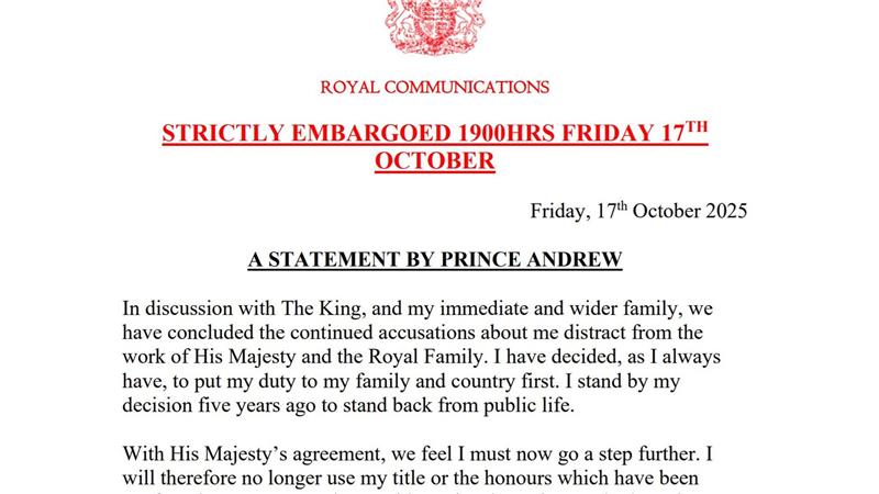 „Genug ist genug“ - Der tiefe Fall von Prinz Andrew Die Erklärung zum Ende von Andrew als Herzog von York.