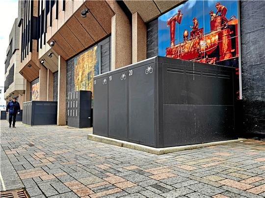 Die Fahrradboxen verdecken Kunstwerke in der Wohldenberger Straße und sollen verschwinden – aber wohin?  Foto: Sowa
