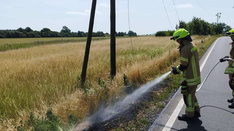 Gerissene Stromleitung löst Flächenbrand aus Die Feuerwehr löscht einen Vegetationsbrand an der K2.