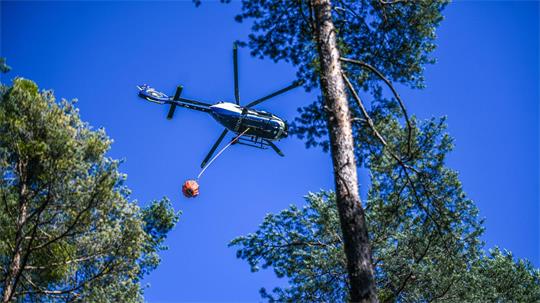 Die Feuerwehr versucht den Brand auch mit Löschhubschraubern zu bekämpfen. (Symbolbild)