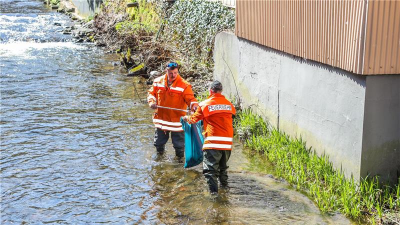 Die Feuerwehr wird fündig in der Innerste: Dort fischen die Ehrenamtlichen unter anderem ein altes Teil eines Autos heraus.