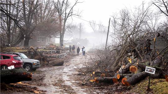 Die Folgen eines Tornados in Union City, Michigan, sind zu sehen.