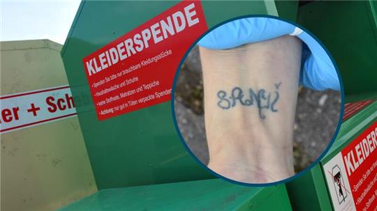 Die Frau hatte versucht in einen Kleidercontainer zu klettern (Symbolbild). Wer kann Angaben zur Identität der Frau machen? Wer hat dieses Tattoo schon einmal gesehen?