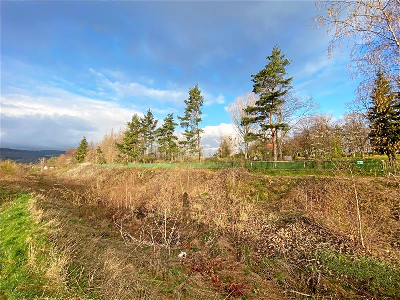 Die Freifläche direkt neben dem Bündheimer Friedhof (rechts im Bild) soll mit bis zu 30 Ferienhäusern bebaut werden. Durch die ehemalige Bahnlinie (im Vordergrund) könnte laut Landkreis der Boden verunreinigt sein. Archivfoto: Schlegel