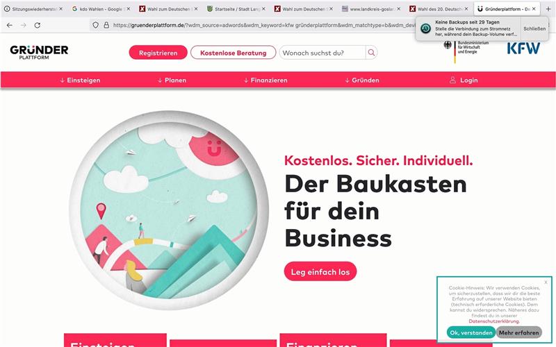 Vorträge, Seminare, Workshops für Gründer Die Gründerplattform von BMWi und KfW gibt wertvolle Hinweise für Unternehmensgründer. Screenshot
