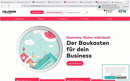 Die Gründerplattform von BMWi und KfW gibt wertvolle Hinweise für Unternehmensgründer.  Screenshot