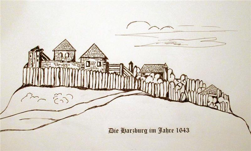 Die Harzburg, wie sie zur Zeit des Dreißigjährigen Krieges ausgesehen haben soll.  Foto: Archiv-Röttger