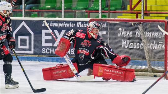 Die Harzer Falken kassieren aus Sicht von Trainer Jozef Potac zu viele Tore, wie hier das 0:1 gegen die Crocodiles Hamburg am vorigen Freitag. An Goalie Taylor Dupuis liegt dies allerdings nicht, er spielt wieder eine starke Play-off-Runde.