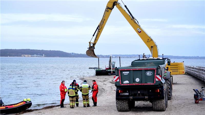 Die Helfer beabsichtigen, vor dem Wal eine Rinne auszubaggern.