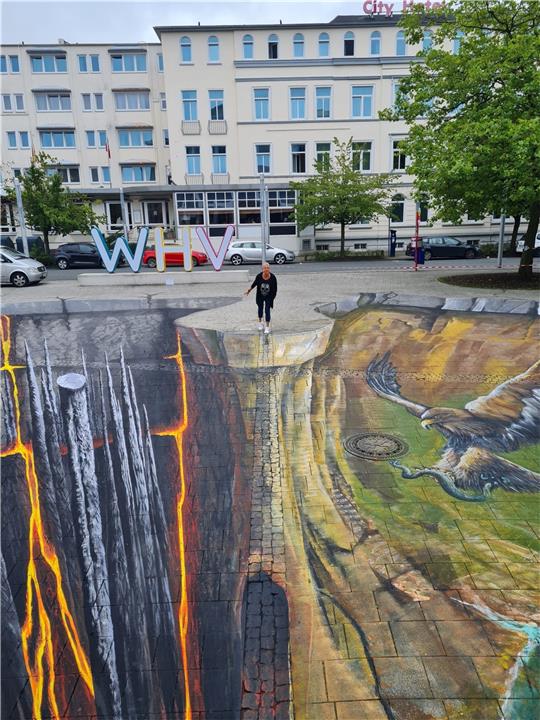 Die Kunstwerke des Internationalen Streetart-Festivals in Wilhelmshaven können bei ihren Betrachtern die eine oder andere optische Täuschung auslösen. Nur sind aufgrund schlechten Wetters im Vorfeld diesmal nicht alle rechtzeitig fertig geworden. Foto: Privat