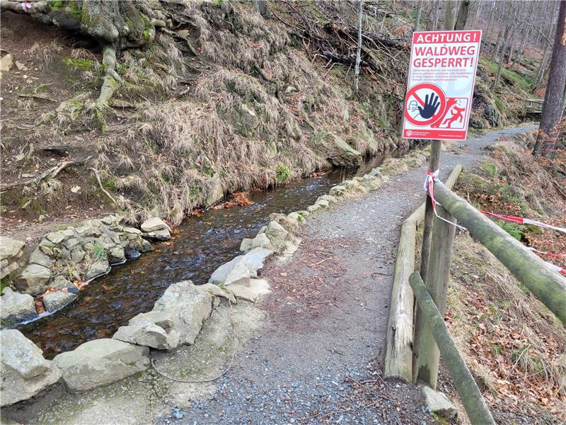 Radau-Wasserfall: Bad Harzburgs „Aushängeschild“ ist besitzerlos Die Landesforsten haben den Wanderweg am Zulauf aus Sicherheitsgründen gesperrt. Foto: Exner