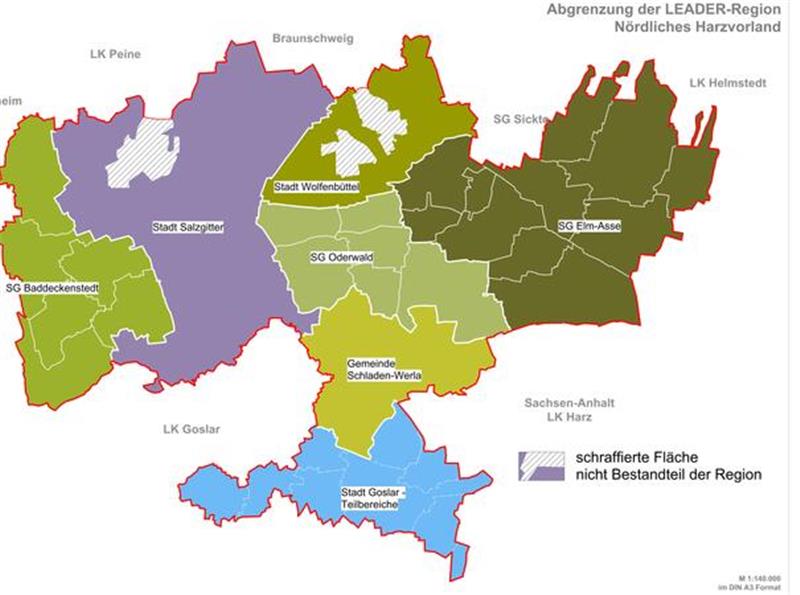 Der Leader-Topf ist noch nicht leer Die Leader-Förderregion mit den für den Nordharz relevanten Bereichen.