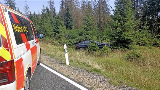 Die Pkw-Insassen überstehen die Landung im Straßengraben vergleichsweise unversehrt. Foto: Feuerwehr