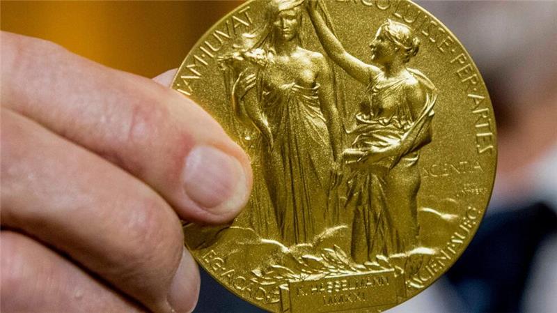 Physik-Nobelpreis für Wegbereiter Künstlicher Intelligenz Die Rückseite der Nobel-Medaille für Physik stellt die Natur in Form einer Göttin dar, die ein Füllhorn hält. Der Schleier, der ihr Gesicht bedeckt, wird vom Genie der Wissenschaft hochgehalten. (Archivbild)