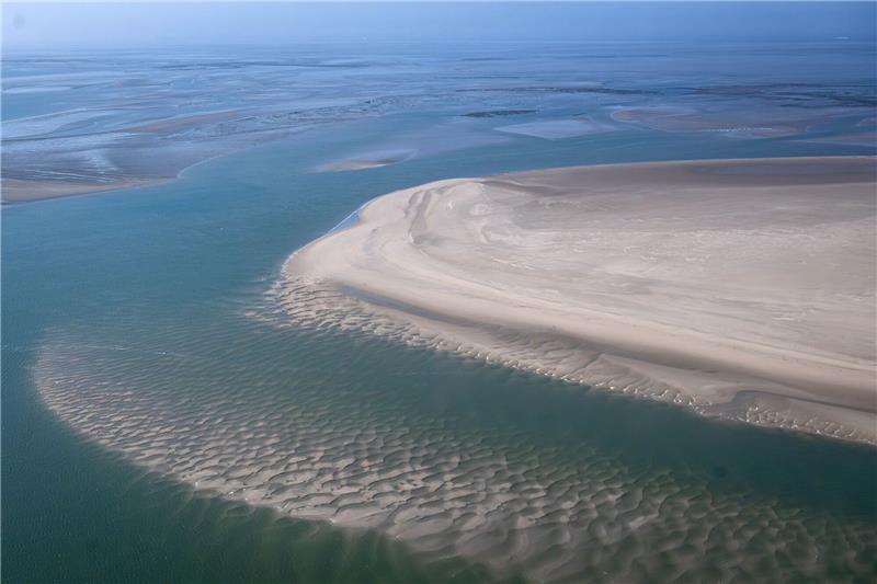 „Beispiellose Veränderungen” im Wattenmeer Die Sandbänke zwischen den ostfriesischen Inseln aus der Luft.