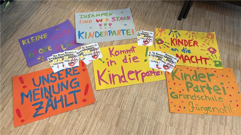 Die Schüler der Grundschule Jürgenohl betreiben für ihre neu gegründete „Kinderpartei“ ordentlich Wahlkampf.