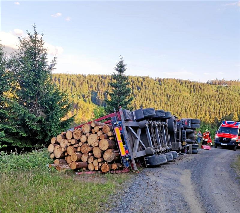 Die Schulenberger Feuerwehr rückt im Juli zu einem Forstweg aus, weil ein Holztransporter umgekippt ist. Foto: Feuerwehr