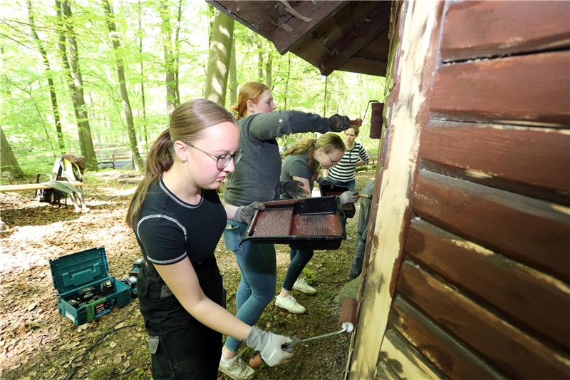 72-Stunden-Aktion: Landjugend saniert Mausebrunnen-Areal Die Schutzhütte wird zur Grillhütte und erhält einen neuen Anstrich. Foto: Neuendorf