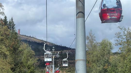 Das Foto zeigt Kabinen einer Seilbahn.