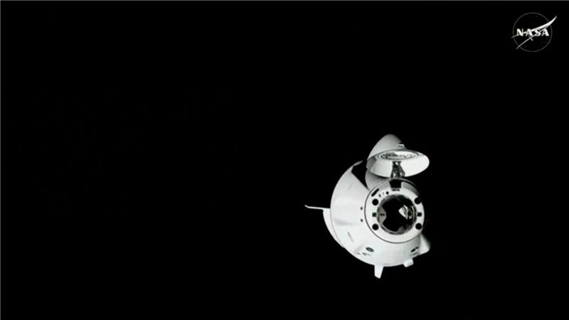 Rückkehr-Mission für gestrandete Astronauten erreicht ISS Die SpaceX-Kapsel mit vier Astronauten an Bord im Endanflug auf die ISS.