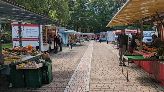 Der Bad Harzburger Wochenmarkt im unteren Badepark. 