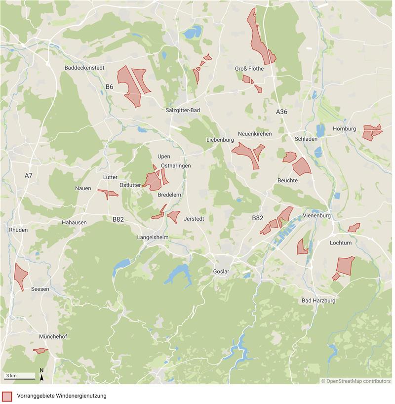 Hier sollen sich im Nordharz die Windräder drehen Die Übersicht zeigt, wo im Entwurf zur Fortschreibung des Regionalen Raumordnungsprogramms überall Vorrangflächen für Windkraftanlagen vorgesehen sind.
