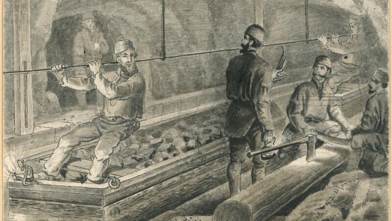 Clausthal-Zellerfeld: Erzkahn nach 100 Jahren wieder zu Hause Die Zeichnung, die etwa 1858 entstanden ist, zeigt die schiffbare Wasserstrecke unter Tage und den Gebrauch des Erzkahns.